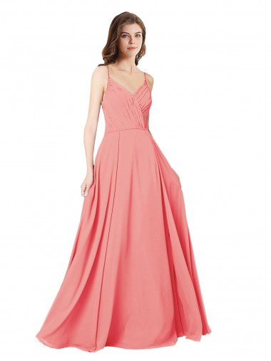 Open Back Watermelon Soft Chiffon V-Neck Long Sleeveless Bridesmaid Dress Southampton