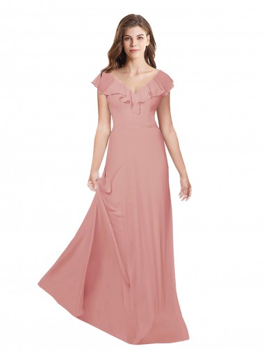 Open Back Chiffon V-Neck Long Flutter Sleeves Bridesmaid Dress / Evening Dress Southampton