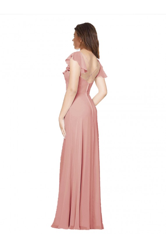 Open Back Chiffon V-Neck Long Flutter Sleeves Bridesmaid Dress / Evening Dress Southampton