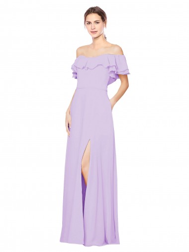Low Back Lilac Soft Chiffon Off the Shoulder Long Sleeveless Bridesmaid Dress Southampton
