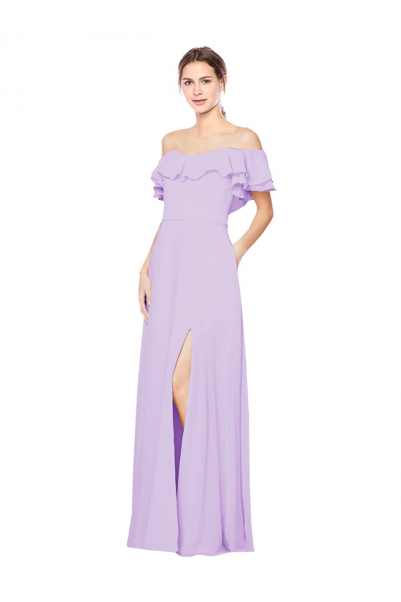 Low Back Lilac Soft Chiffon Off the Shoulder Long Sleeveless Bridesmaid Dress Southampton