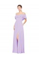 Low Back Lilac Soft Chiffon Off the Shoulder Long Sleeveless Bridesmaid Dress Southampton