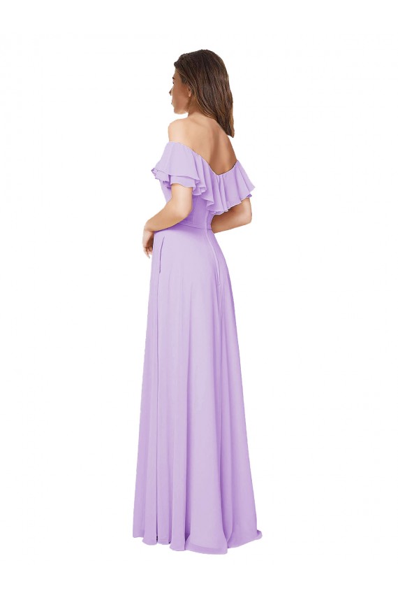 Low Back Lilac Soft Chiffon Off the Shoulder Long Sleeveless Bridesmaid Dress Southampton