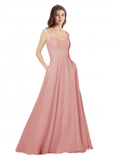 Open Back Bliss Pink Soft Chiffon Strapless Long Sleeveless Bridesmaid Dress Southampton
