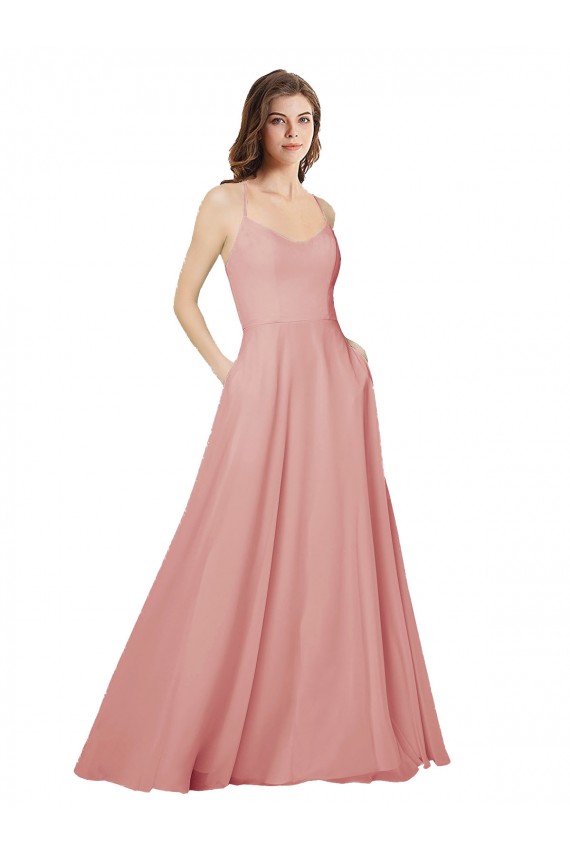 Open Back Bliss Pink Soft Chiffon Strapless Long Sleeveless Bridesmaid Dress Southampton