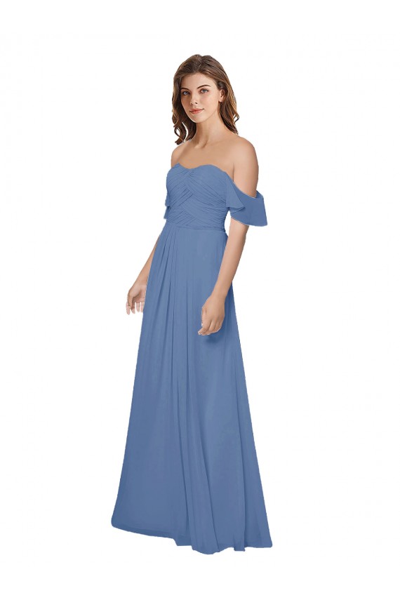 Open Back Soft Chiffon Off the Shoulder Long Flutter Sleeves Bridesmaid Dress Southampton