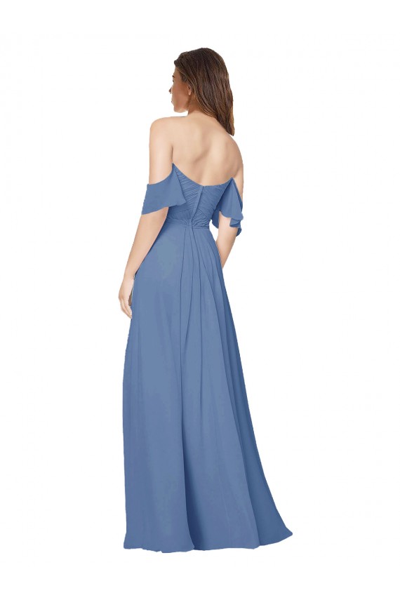 Open Back Soft Chiffon Off the Shoulder Long Flutter Sleeves Bridesmaid Dress Southampton