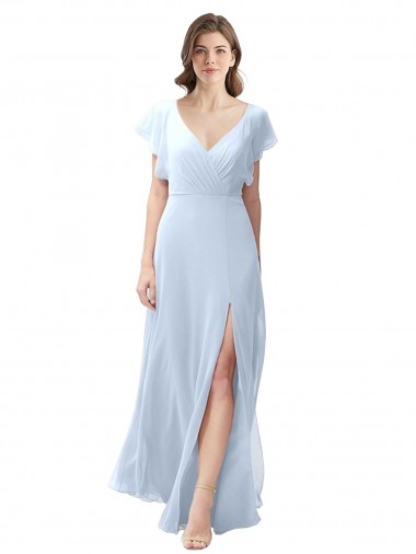 Open Back Soft Chiffon V-Neck Long Flutter Sleeves Bridesmaid Dress / Formal Dress Southampton
