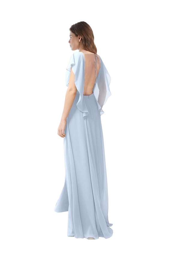 Open Back Soft Chiffon V-Neck Long Flutter Sleeves Bridesmaid Dress / Formal Dress Southampton