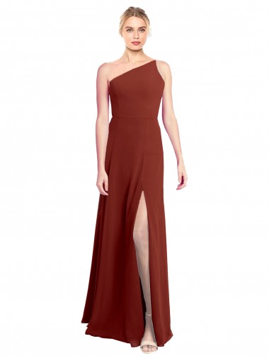 Burgundy Soft Chiffon One Shoulder Long Sleeveless Formal Dress / Bridesmaid Dress Southampton