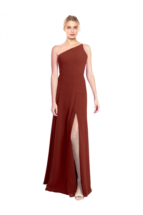 Burgundy Soft Chiffon One Shoulder Long Sleeveless Formal Dress / Bridesmaid Dress Southampton