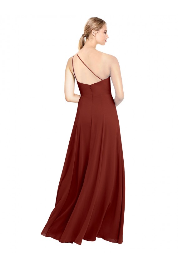Burgundy Soft Chiffon One Shoulder Long Sleeveless Formal Dress / Bridesmaid Dress Southampton