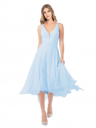 Keyhole Back Soft Chiffon V-Neck Midi Length Sleeveless Bridesmaid Dress Southampton
