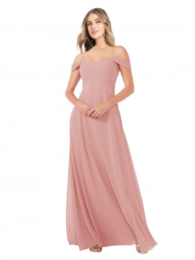 Bliss Pink Soft Chiffon Off the Shoulder Long Sleeveless Bridal Party Dress Southampton