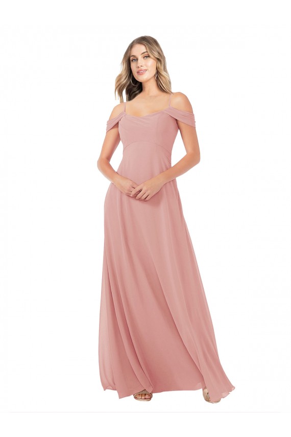 Bliss Pink Soft Chiffon Off the Shoulder Long Sleeveless Bridal Party Dress Southampton