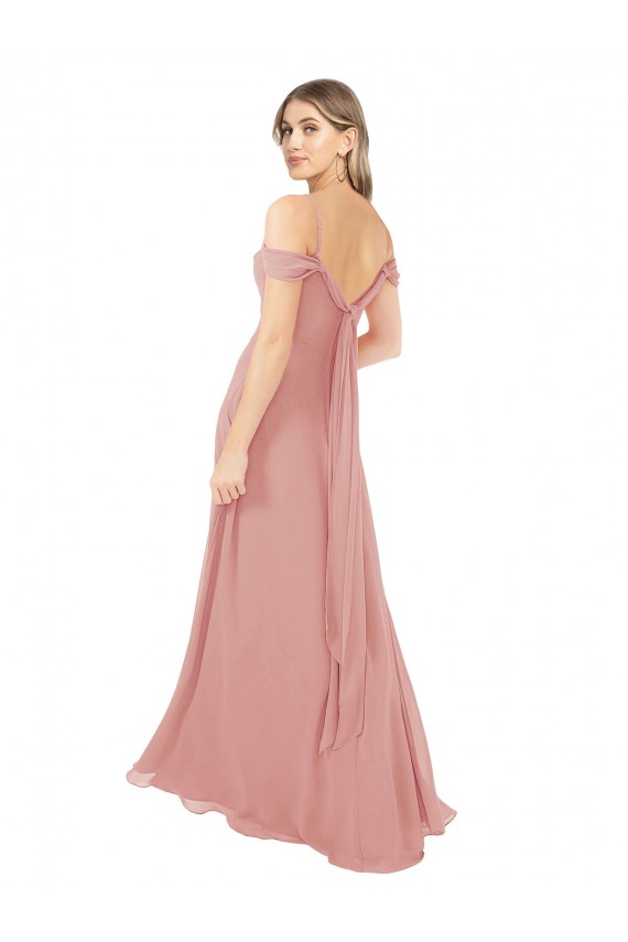 Bliss Pink Soft Chiffon Off the Shoulder Long Sleeveless Bridal Party Dress Southampton