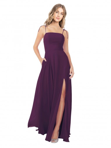 Keyhole Back Grape Soft Chiffon Spaghetti Straps Long Sleeveless Bridesmaid Dress Southampton