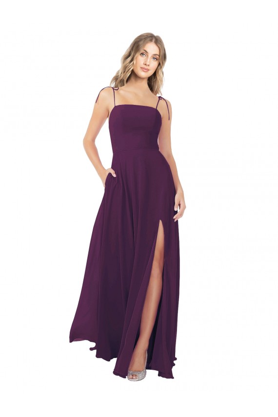 Keyhole Back Grape Soft Chiffon Spaghetti Straps Long Sleeveless Bridesmaid Dress Southampton