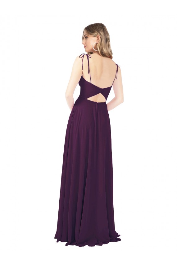 Keyhole Back Grape Soft Chiffon Spaghetti Straps Long Sleeveless Bridesmaid Dress Southampton