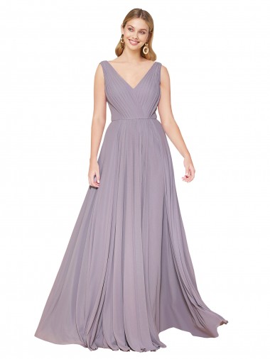 V-Back Dusty Rose Soft Chiffon V-Neck Long Sleeveless Formal Evening Gown / Prom Dress / Bridesmaid Dress Southampton