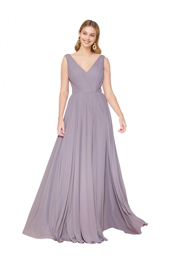 V-Back Dusty Rose Soft Chiffon V-Neck Long Sleeveless Formal Evening Gown / Prom Dress / Bridesmaid Dress Southampton