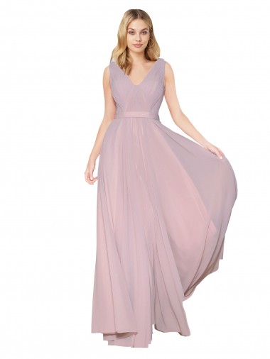 V-Back Primrose Soft Chiffon V-Neck Long Sleeveless Formal Evening Gown / Prom Dress / Bridesmaid Dress Southampton