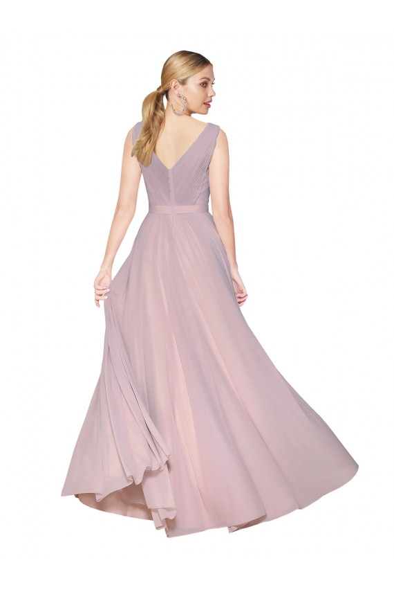 V-Back Primrose Soft Chiffon V-Neck Long Sleeveless Formal Evening Gown / Prom Dress / Bridesmaid Dress Southampton