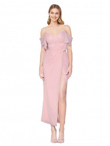Soft Chiffon Off the Shoulder Knee Length Cold Shoulder Formal Evening Gown / Prom Dress / Bridesmaid Dress Southampton