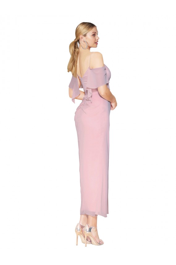 Soft Chiffon Off the Shoulder Knee Length Cold Shoulder Formal Evening Gown / Prom Dress / Bridesmaid Dress Southampton