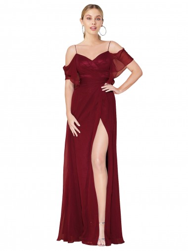 V-Back Soft Chiffon Off the Shoulder Long Cold Shoulder Formal Evening Gown / Prom Dress / Bridesmaid Dress Southampton