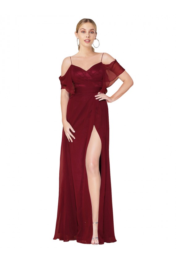 V-Back Soft Chiffon Off the Shoulder Long Cold Shoulder Formal Evening Gown / Prom Dress / Bridesmaid Dress Southampton
