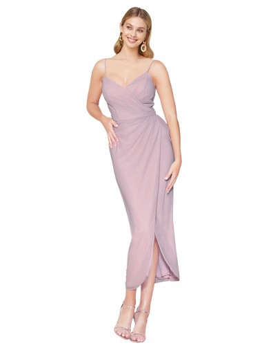 V-Back Soft Chiffon Spaghetti Straps Knee Length Sleeveless High Low Evening Gown / Prom Dress / Bridesmaid Dress Southampton