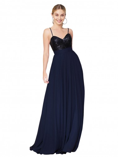 Soft Chiffon & Sequin Spaghetti Straps Long Sleeveless Semi Formal Evening Dress / Prom Dress / Bridesmaid Dress Southampton