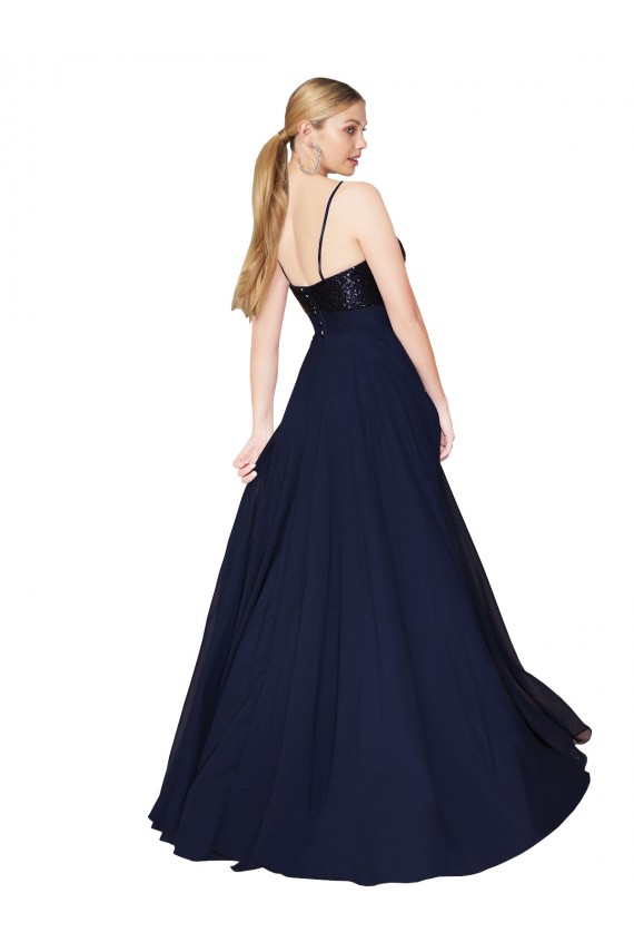 Soft Chiffon & Sequin Spaghetti Straps Long Sleeveless Semi Formal Evening Dress / Prom Dress / Bridesmaid Dress Southampton