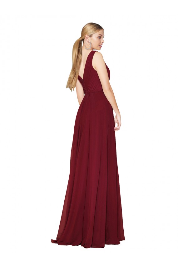 V-Back Burgundy Soft Chiffon V-Neck Long Sleeveless Formal Dress / Bridesmaid Dress Southampton