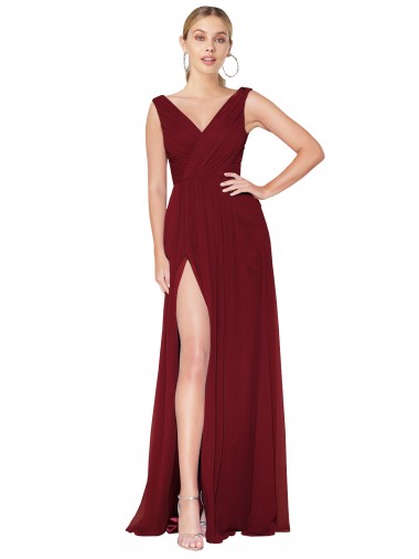 V-Back Soft Chiffon V-Neck Long Sleeveless Black Tie Evening Gown / Prom Dress / Bridesmaid Dress Southampton