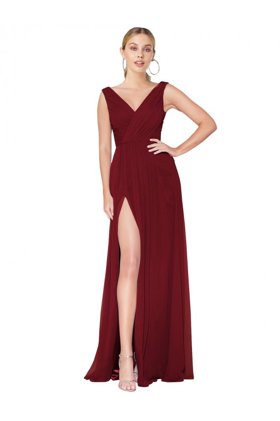 V-Back Soft Chiffon V-Neck Long Sleeveless Black Tie Evening Gown / Prom Dress / Bridesmaid Dress Southampton
