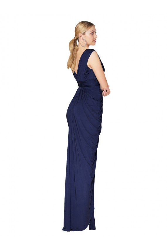 V-Back Dark Navy Soft Chiffon V-Neck Long Sleeveless Formal Evening Gown / Prom Dress / Bridesmaid Dress Southampton