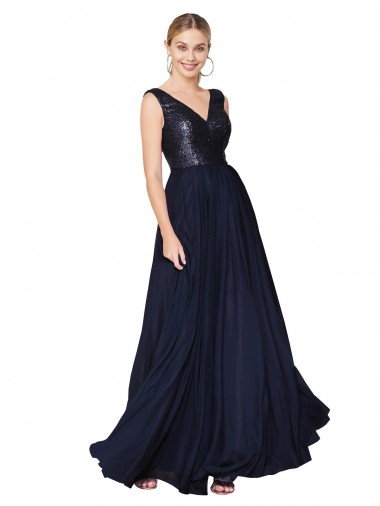 V-Back Soft Chiffon & Sequin V-Neck Long Sleeveless Semi Formal Evening Gown / Prom Dress / Bridesmaid Dress Southampton