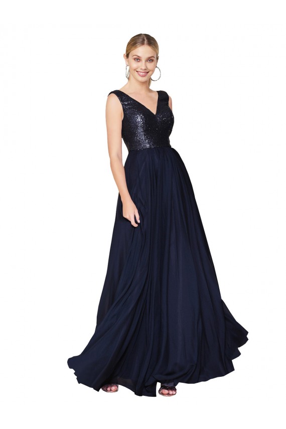 V-Back Soft Chiffon & Sequin V-Neck Long Sleeveless Semi Formal Evening Gown / Prom Dress / Bridesmaid Dress Southampton