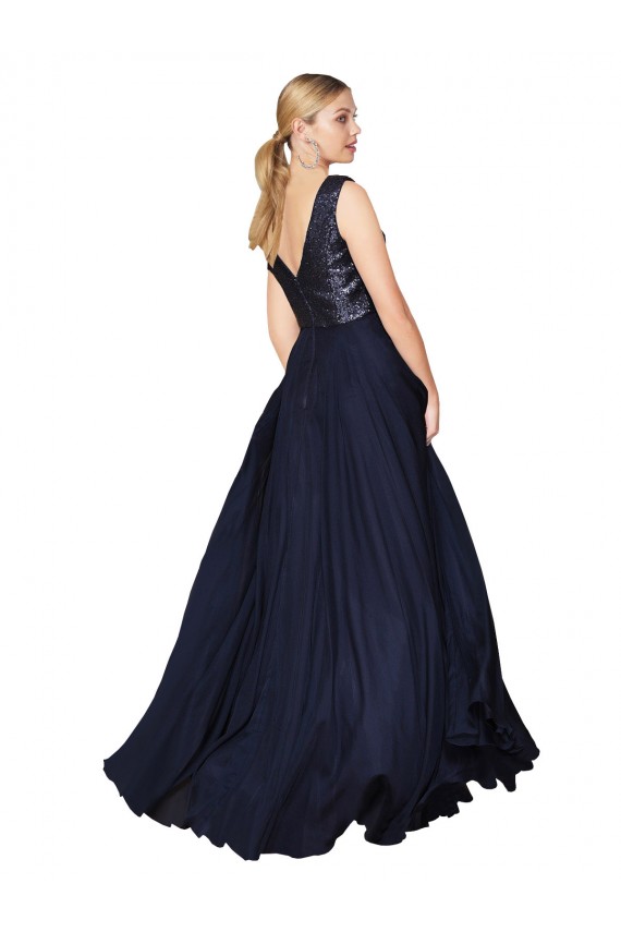 V-Back Soft Chiffon & Sequin V-Neck Long Sleeveless Semi Formal Evening Gown / Prom Dress / Bridesmaid Dress Southampton