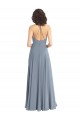 V-Back Dusty Blue Soft Chiffon Halter Neck Long Sleeveless Bridesmaid Dress Southampton