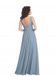 V-Back A-Line Dusty Blue V-Neck Long Sleeveless Bridesmaid Dress Southampton