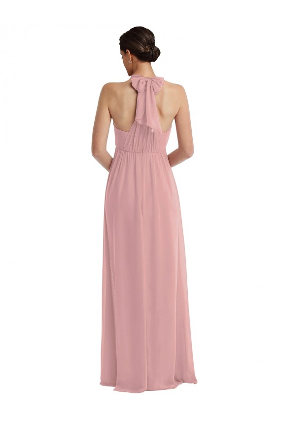 Dusty Pink Soft Chiffon Halter Neck Long Sleeveless Semi Formal Evening Dress / Bridesmaid Dress Southampton