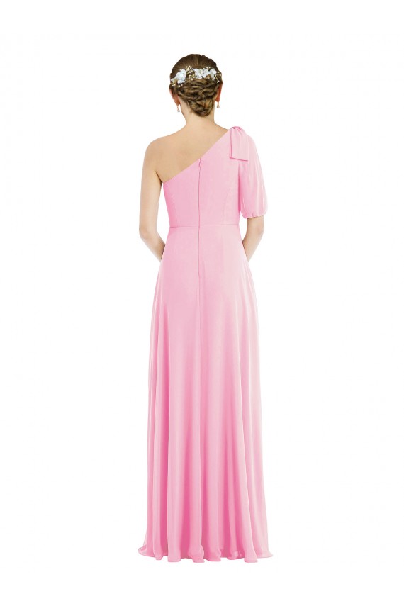 Barely Pink Soft Chiffon One Shoulder Long Sleeveless Semi Formal Evening Dress / Bridesmaid Dress Southampton