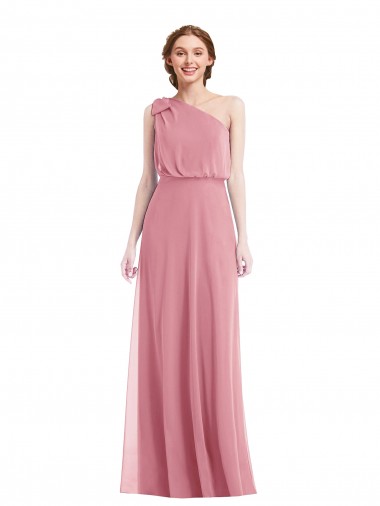 Skin Pink Soft Chiffon One Shoulder Long Sleeveless Semi Formal Evening Dress / Bridesmaid Dress Southampton