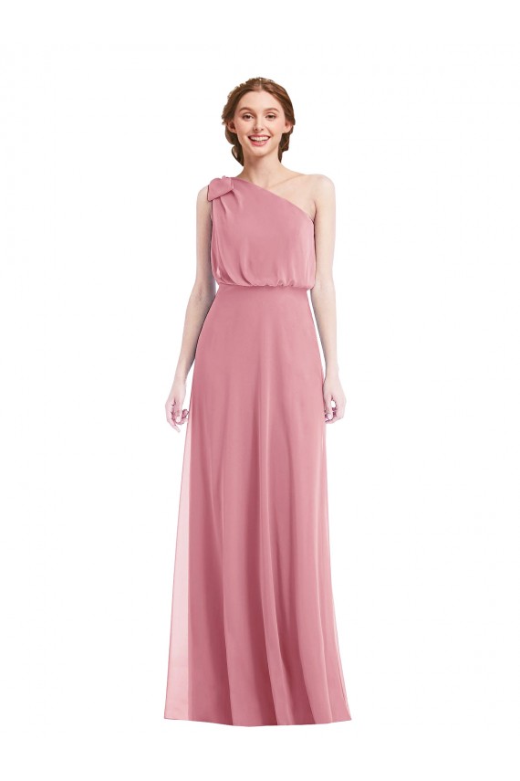 Skin Pink Soft Chiffon One Shoulder Long Sleeveless Semi Formal Evening Dress / Bridesmaid Dress Southampton