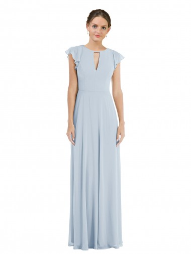 V-Back Soft Chiffon Bateau Neck Long Flutter Sleeves Formal Evening Gown / Bridesmaid Dress Southampton