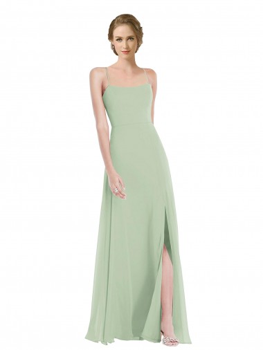 Open Back Soft Chiffon Scoop Neck Long Sleeveless Semi Formal Evening Dress / Bridesmaid Dress Southampton