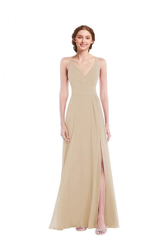 Open Back Soft Chiffon V-Neck Long Sleeveless Semi Formal Evening Dress / Bridesmaid Dress Southampton